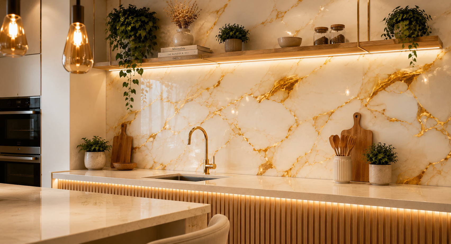 Artificial Onyx engineered translucent stone with warm backlighting