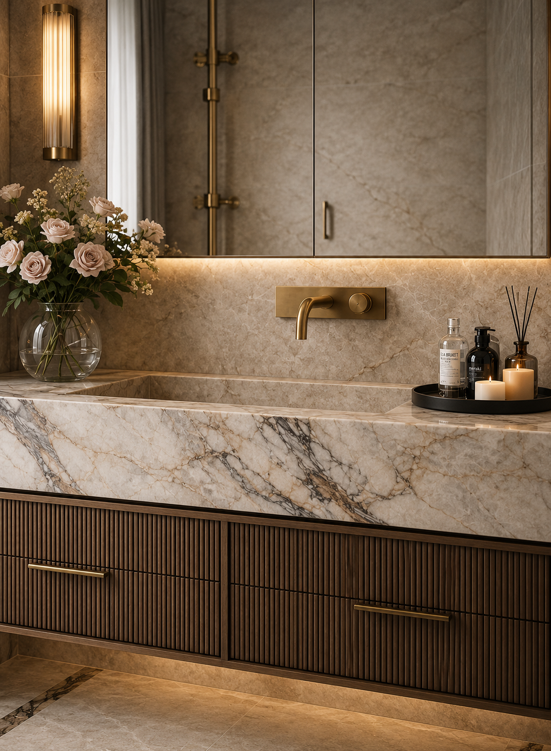 Quartzite vanity in an architectural interior