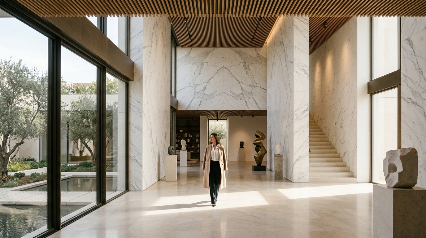 Monolithic Statuario marble architectural villa gallery